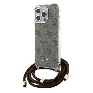 Etui na telefon iPhone 15 Pro Guess brązowe hard case Crossbody Cord