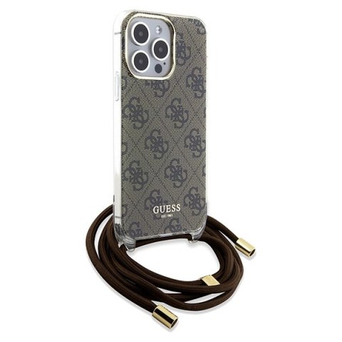 Etui na telefon iPhone 15 Pro Guess brązowe hard case Crossbody Cord