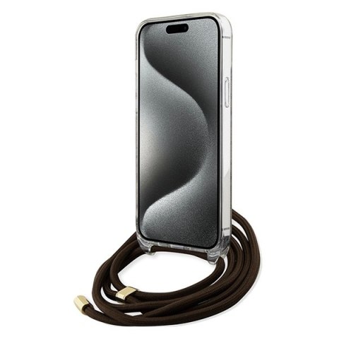 Etui na telefon iPhone 15 Pro Guess brązowe hard case Crossbody Cord