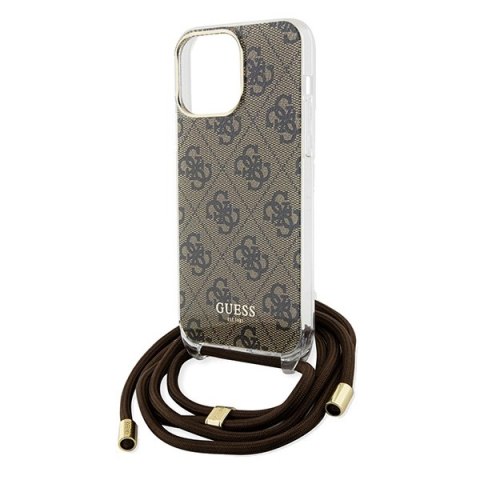 Etui na telefon iPhone 15 Pro Guess brązowe hard case Crossbody Cord