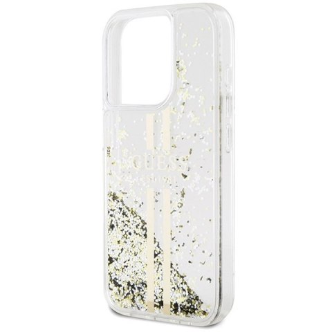 Etui na telefon iPhone 15 Pro Guess przezroczyste Liquid Glitter Gold Stripes