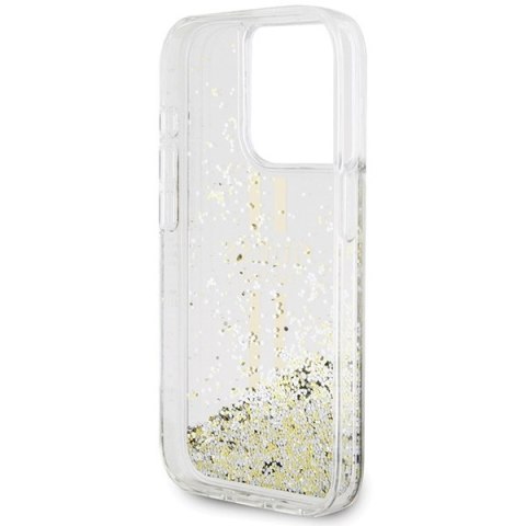 Etui na telefon iPhone 15 Pro Guess przezroczyste Liquid Glitter Gold Stripes