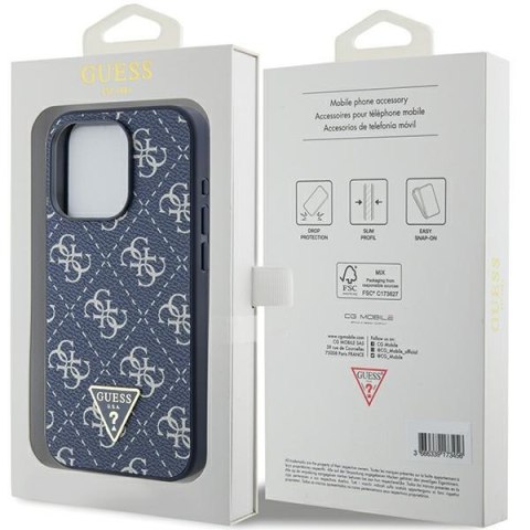 Etui na telefon iPhone 15 Pro Guess niebieskie hard case 4G Triangle