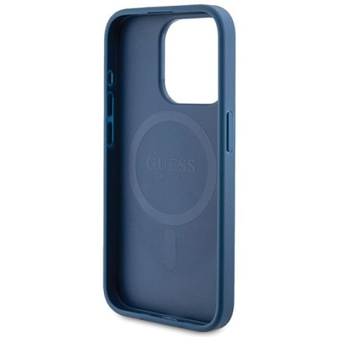 Etui na telefon iPhone 15 Pro Guess 4G MagSafe skórzane niebieskie