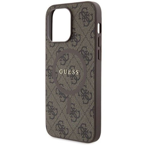 Etui na telefon iPhone 15 Pro Guess 4G Leather MagSafe brązowe