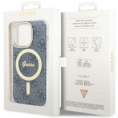 Etui na telefon iPhone 15 Pro Guess IML 4G MagSafe niebieskie