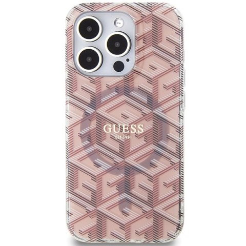 Etui na telefon iPhone 15 Pro Guess IML GCube MagSafe różowe