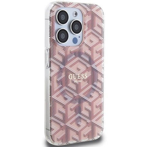 Etui na telefon iPhone 15 Pro Guess IML GCube MagSafe różowe