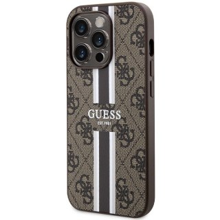 Etui na telefon iPhone 15 Pro Guess 4G MagSafe brązowe paski