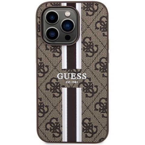 Etui na telefon iPhone 15 Pro Guess 4G MagSafe brązowe paski