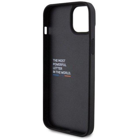 Etui na telefon iPhone 15 Plus / 14 Plus BMW czarne skórzane Carbon