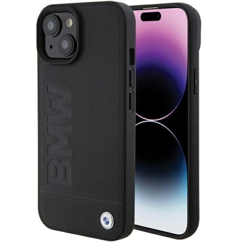 Etui na telefon iPhone 15 Plus / 14 Plus BMW czarne skórzane