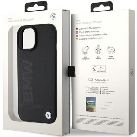 Etui na telefon iPhone 15 Plus/14 Plus BMW czarne MagSafe skórzane