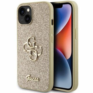 Etui na telefon iPhone 15 Plus/14 Plus Guess złote Glitter Script 4G