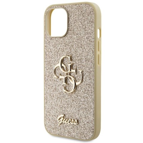 Etui na telefon iPhone 15 Plus/14 Plus Guess złote Glitter Script 4G