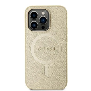 Etui na telefon iPhone 15 Plus/14 Plus Guess Saffiano MagSafe złote