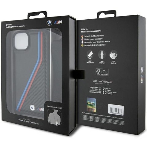 Etui BMW BMHCP15M23PSVTK Apple iPhone 15 Plus / 14 Plus hardcase M Edition Carbon Tricolor Lines & Strap czarny/black