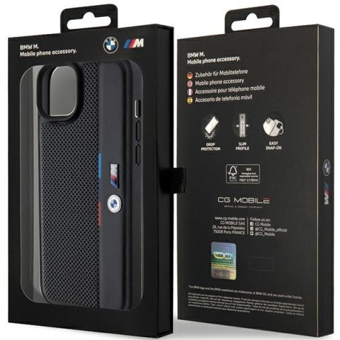 Etui na telefon iPhone 15 Plus BMW czarne hardcase Tricolor Line