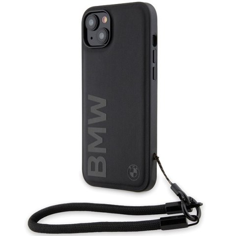 Etui na telefon iPhone 15 Plus / 14 Plus BMW czarne hardcase skórzane