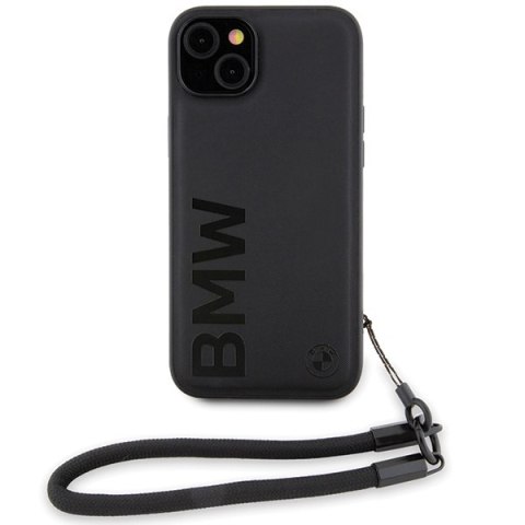 Etui na telefon iPhone 15 Plus / 14 Plus BMW czarne hardcase skórzane