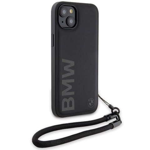 Etui na telefon iPhone 15 Plus / 14 Plus BMW czarne hardcase skórzane