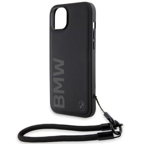 Etui na telefon iPhone 15 Plus / 14 Plus BMW czarne hardcase skórzane