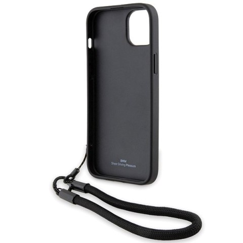 Etui na telefon iPhone 15 Plus / 14 Plus BMW czarne hardcase skórzane