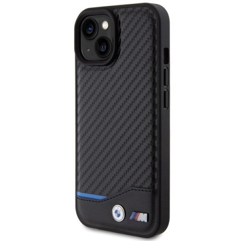 Etui na telefon iPhone 15 BMW czarne Leather Carbon - eleganckie i trwałe