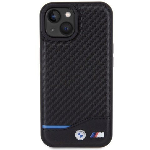 Etui na telefon iPhone 15 BMW czarne Leather Carbon - eleganckie i trwałe