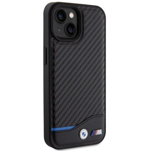 Etui na telefon iPhone 15 BMW czarne Leather Carbon - eleganckie i trwałe