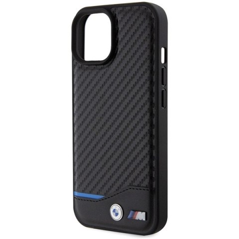 Etui na telefon iPhone 15 BMW czarne Leather Carbon - eleganckie i trwałe