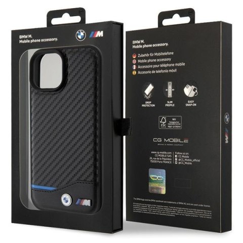 Etui na telefon iPhone 15 BMW czarne Leather Carbon - eleganckie i trwałe