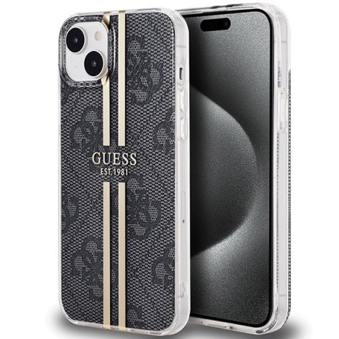 Etui na telefon iPhone 15 Plus / 14 Plus Guess czarne hardcase 4G Gold Stripe