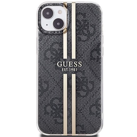 Etui na telefon iPhone 15 Plus / 14 Plus Guess czarne hardcase 4G Gold Stripe