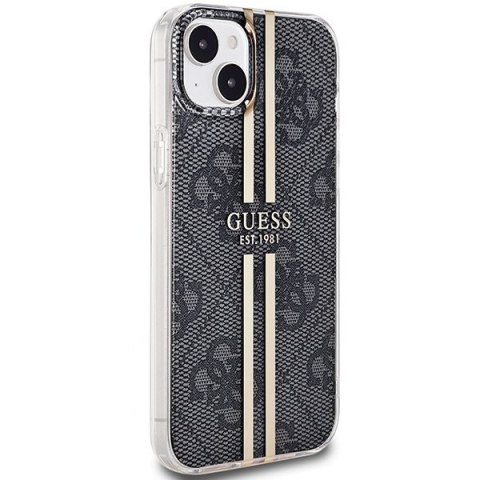 Etui na telefon iPhone 15 Plus / 14 Plus Guess czarne hardcase 4G Gold Stripe