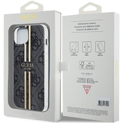 Etui na telefon iPhone 15 Plus / 14 Plus Guess czarne hardcase 4G Gold Stripe