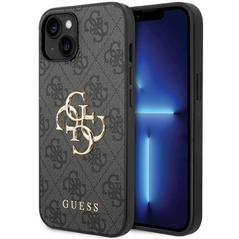 Etui na telefon iPhone 15 Guess szare hardcase 4G Big Metal Logo