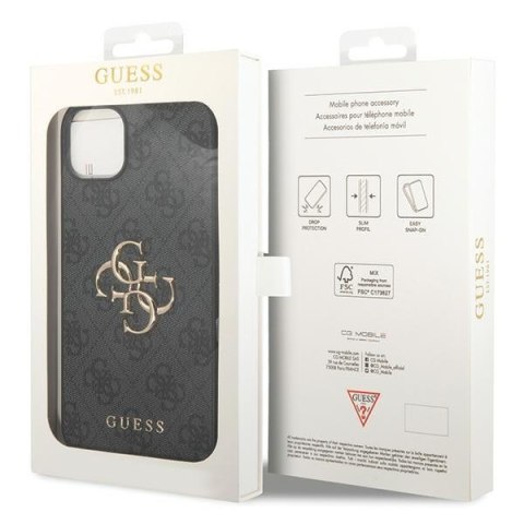 Etui na telefon iPhone 15 Guess szare hardcase 4G Big Metal Logo