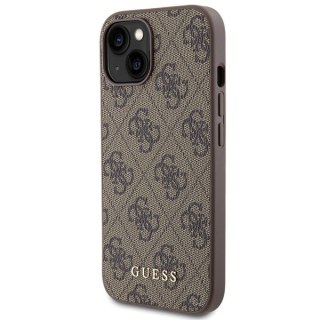 Etui iPhone 15 Guess brązowe hardcase 4G Metal Gold Logo