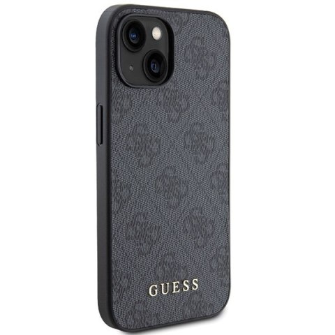 Etui na telefon iPhone 15 Guess szare hardcase 4G Metal Gold Logo