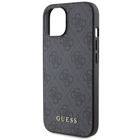 Etui na telefon iPhone 15 Guess szare hardcase 4G Metal Gold Logo