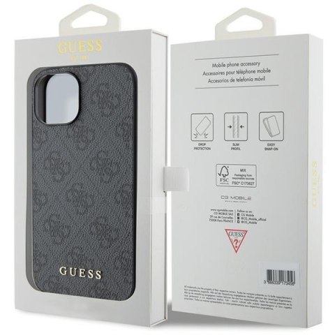 Etui na telefon iPhone 15 Guess szare hardcase 4G Metal Gold Logo