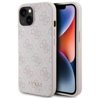 Etui na telefon iPhone 15 Guess różowe hardcase 4G Metal Gold Logo