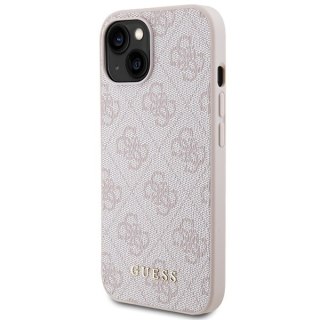 Etui na telefon iPhone 15 Guess różowe hardcase 4G Metal Gold Logo