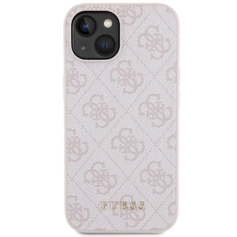 Etui na telefon iPhone 15 Guess różowe hardcase 4G Metal Gold Logo