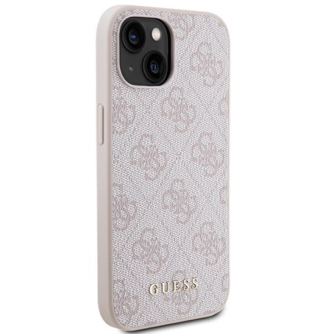 Etui na telefon iPhone 15 Guess różowe hardcase 4G Metal Gold Logo