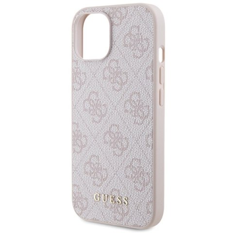 Etui na telefon iPhone 15 Guess różowe hardcase 4G Metal Gold Logo