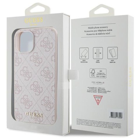 Etui na telefon iPhone 15 Guess różowe hardcase 4G Metal Gold Logo