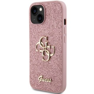 Etui na telefon iPhone 15 Guess różowe hardcase Glitter Script Big 4G