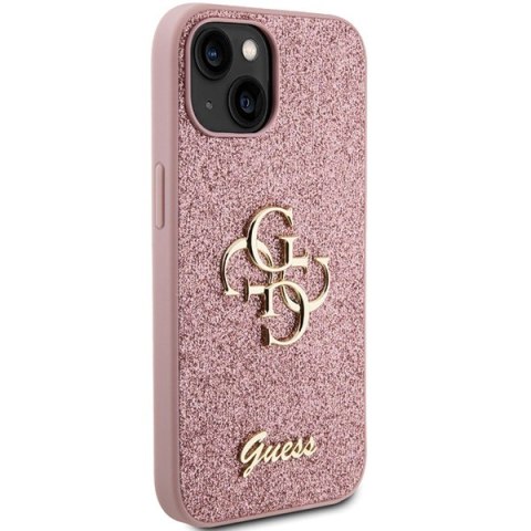 Etui na telefon iPhone 15 Guess różowe hardcase Glitter Script Big 4G